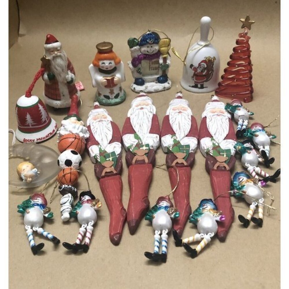 Vintage Christmas Ornament Lot Wood Porcelain Resin Holiday decoration